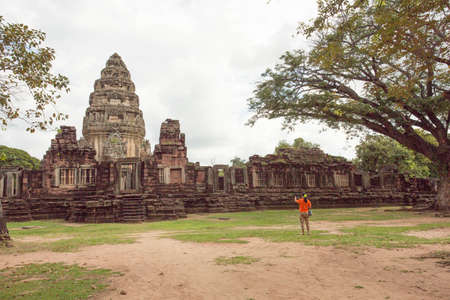 Phimai historical park ,nakornratchasima ,thailand.   Prasat Hin, the temple of Hinduism in Thailand Prasat Hin Phimai At Phimai District Nakhon Ratchasima Provinceのeditorial素材