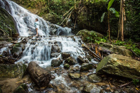 Beautiful small waterfall in rain forest at Maekampong, Chiang Mai, Thailand.の写真素材