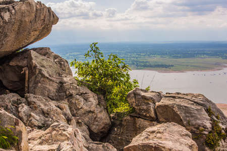 Nature backgrounds/Dramatic clouds and river with mountain and tree: Hin chang si view piont at Nam phong national park khon kaen province Thailand.の写真素材