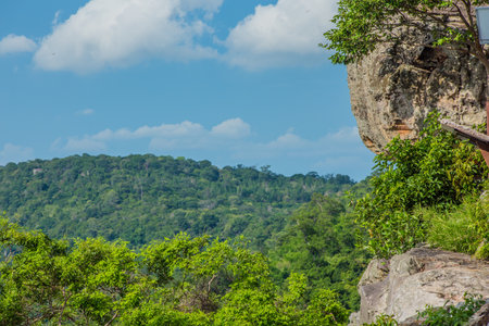 Nature backgrounds/Dramatic clouds and river with mountain and tree: Hin chang si view piont at Nam phong national park khon kaen province Thailand.の写真素材