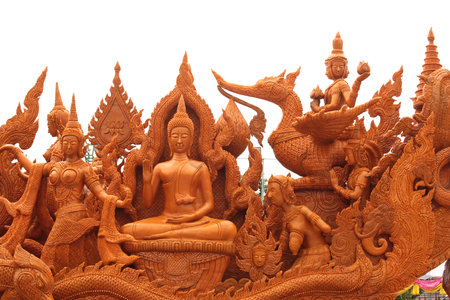 Thai style candle wax carving in candle procession festival, Nakhon Ratchasima, Thailandの写真素材