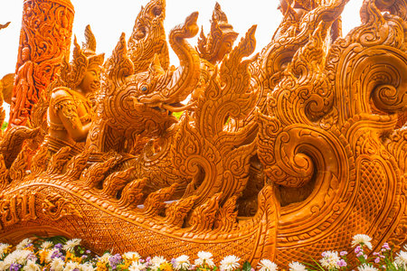 Thai style candle wax carving at Nong Nooch park, Thailand.の写真素材