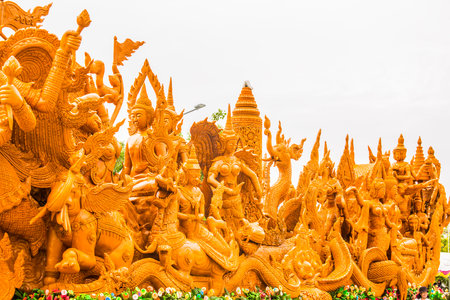 Thai style candle wax carving at Nong Nooch park, Thailand.の写真素材