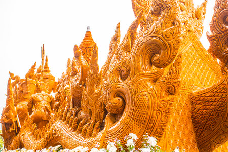 Thai style candle wax carving at Nong Nooch park, Thailand.の写真素材