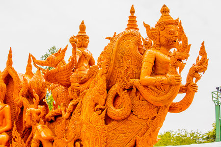 Thai style candle wax carving at Chiang Rai province, Thailand.の写真素材