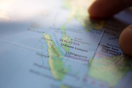 Malaysia on the world map, abstract background.の写真素材