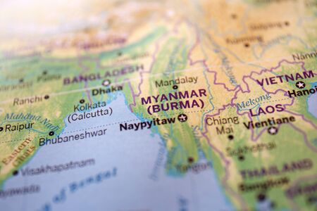 Myanmar on the world map. Abstract background.