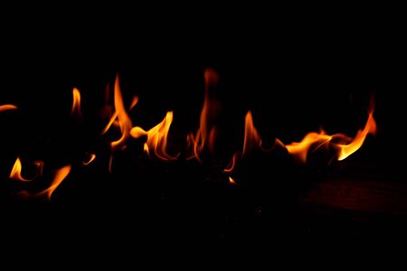 Flame on a wooden pile on a black background.の写真素材