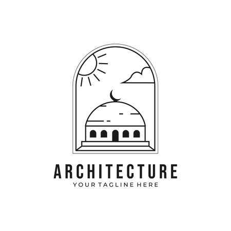 dome building architecture logo vector line art minimal illustration designのイラスト素材