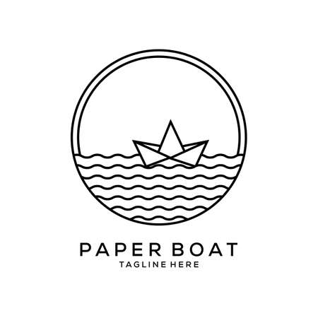 paper boat line art minimalist logo vector symbol illustration designのイラスト素材