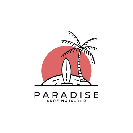 surf line icon logo vector symbol illustration design, surf and sunset logo minimal designのイラスト素材