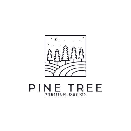 pine evergreen fir hemlock spruce conifer cedar coniferous cypress larch pinus tree forest vintage retro hipster line art Logo designのイラスト素材