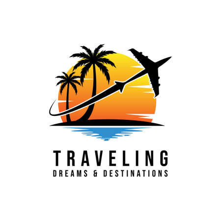 Travel agency vector logo template. Holiday logo template. beach logo conceptのイラスト素材