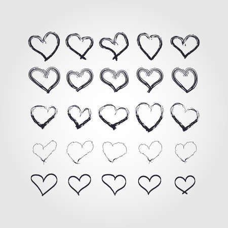 Collection of illustrated heart icons. hand draw heart icon set, vectorのイラスト素材