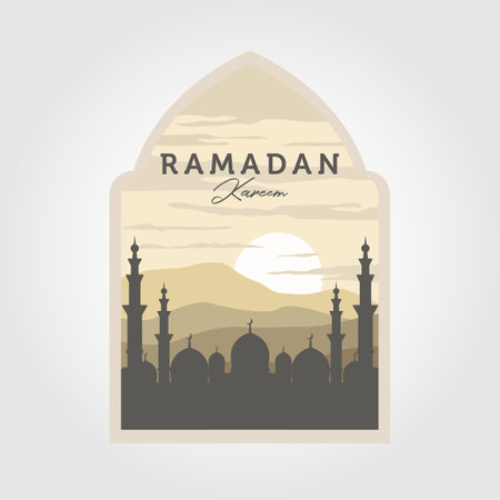 Mosque landscape background logo. vintage patch vector illustrationのイラスト素材
