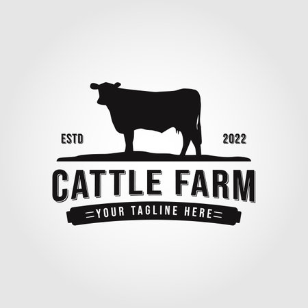 vintage cattle cow farm logo vector illustration designのイラスト素材