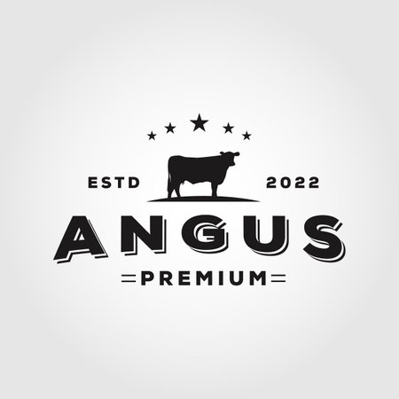 Retro Vintage Cattle Angus Beef Emblem Label logo design vectorのイラスト素材