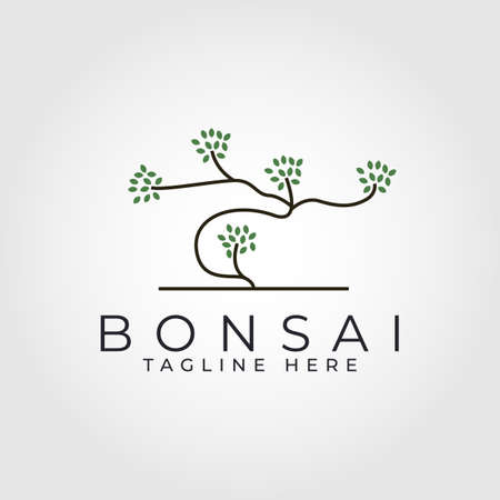 bonsai tree line logo vector illustration design, houseplant simple logo designのイラスト素材