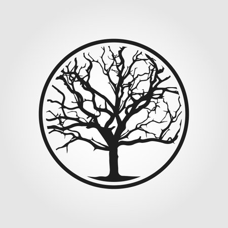Black silhouette of a dead tree in a circle. Vector illustration.のイラスト素材