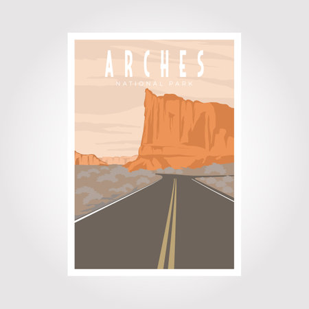 Arches National Park Poster, vector Illustration retro style.のイラスト素材