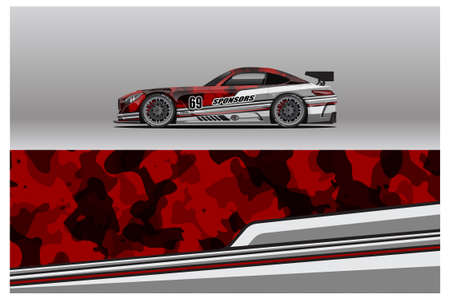 Abstract Race car wrap sticker design and sports background for daily use racing livery or car vinyl stickersのイラスト素材