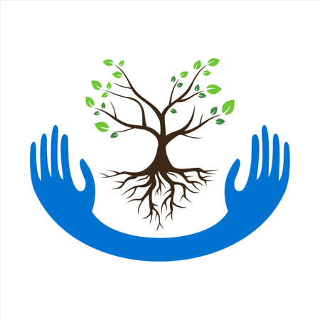 abstract hand and tree save nature icon vector flat concept designのイラスト素材