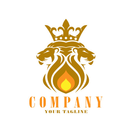 twin lion king abstract logo icon vector gold color concept designのイラスト素材