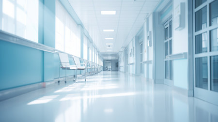 Blurred hospital corridor abstract background. AI generated imageの素材