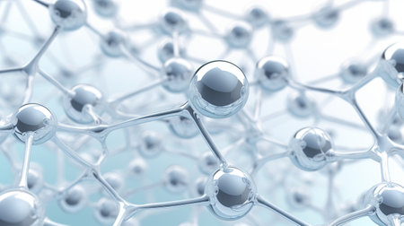 Blue cells drops micro particles water close up macro view. AI generated imageの素材