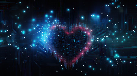Abstract heart sign digital technology. AI generated imageの素材