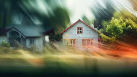 Real estate house city blurred background. AI generated imageの素材
