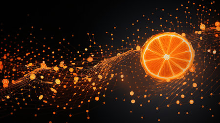 Futuristic orange fruit with circuit big data technology. AI generated imageの素材