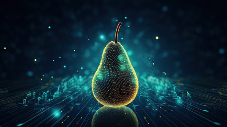 Futuristic pear fruit with circuit big data technology. AI generated imageの素材