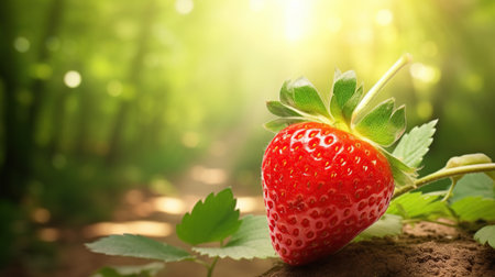 Strawberry fruit isolated nature background. AI generated imageの素材