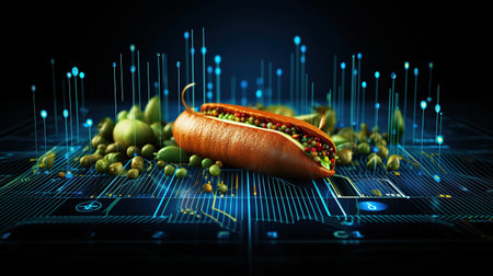 Futuristic fast food with circuit big data technology. AI generated imageの素材