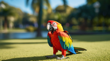 Portrait Colorful parrot bird on blur background. AI generated imageの素材