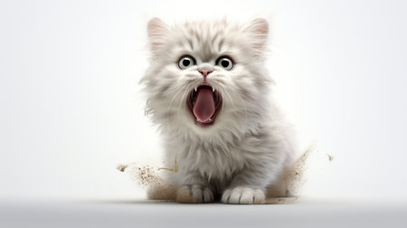 Funny white cat isolated on white background. AI generated imageの素材