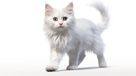 Funny white cat isolated on white background. AI generated imageの素材