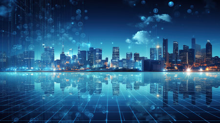 Smart city big data connected with modern technology concept. AI generated imageの素材