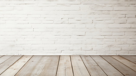 Brick wall with wooden floor background. AI generated imageの素材