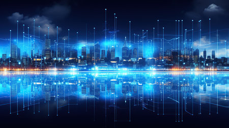 Smart city big data connected with modern technology concept. AI generated imageの素材