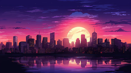 Pop art style of sunset city view. AI generated imageの素材