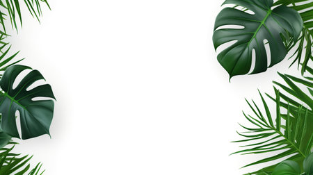 Green monstera leaves isolated white backgroundの素材