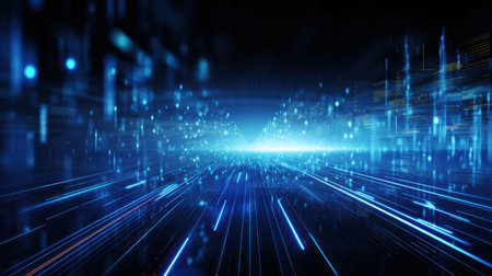 Digital technology with light blue neon background. AI generated imageの素材