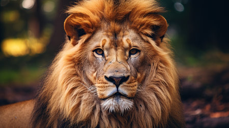 Wild lion animal in blurred nature background. AI generated imageの素材