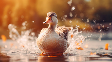 Duck in water on nature blurred background. AI generated imageの素材