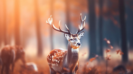 Wild deer isolated nature blurred background. AI generated imageの素材