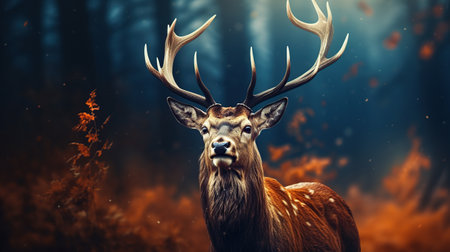 Wild deer isolated nature blurred background. AI generated imageの素材