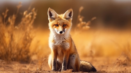 Red Fox wild animal on blurred nature background. AI generated imageの素材
