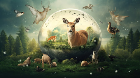 Rendering animals in jungle zoo isolated white background. AI generated imageの素材